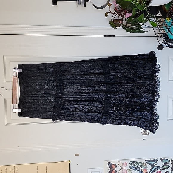 Vintage Dresses & Skirts - Vintage Black Lace Silk Pleated Skirt